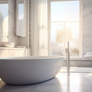 bathtub blurred new house interior illustration marble tiles, elegant indulgent, sanctuary privacy bathtub blurred new house interior